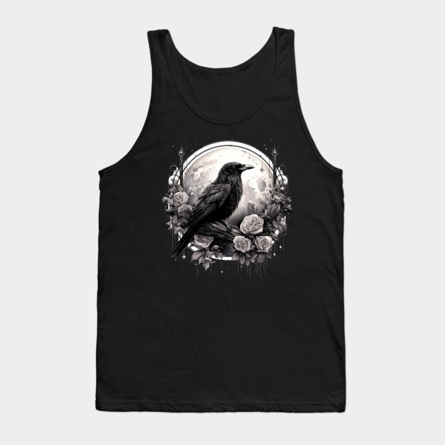 Gothic Crow, Full Moon, Roses, Raven Edgar Allan Poe Witchy Mystic Tank Top by LunaElizabeth